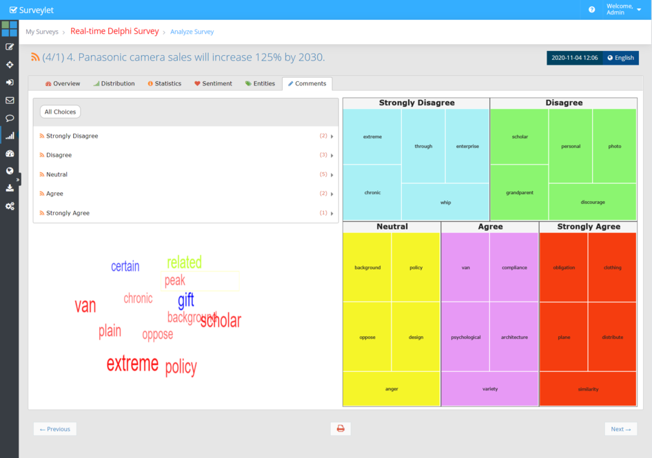 The Comments view summarizes written input.