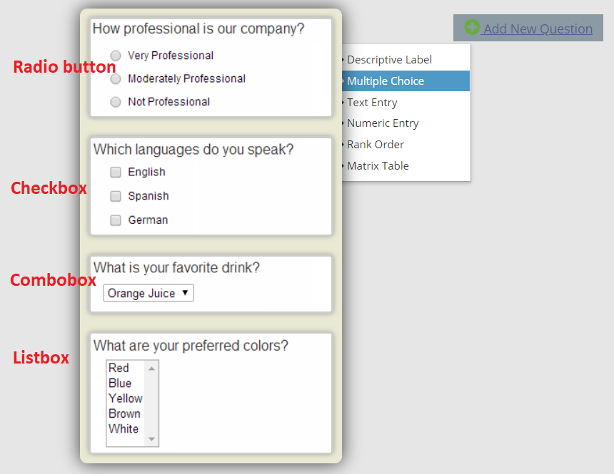Creating Questions — configuration example