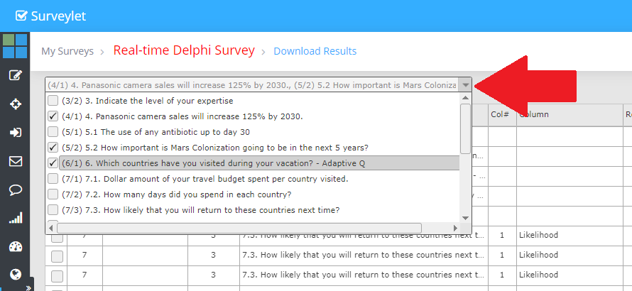 Select the question to include in the download.