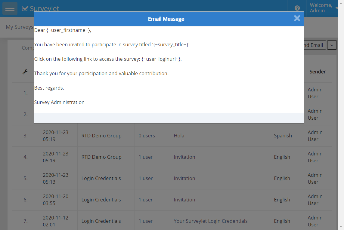 Email History — configuration example