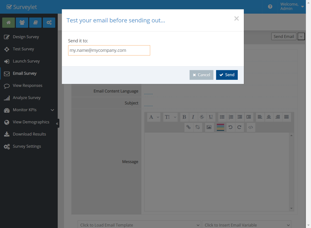 Email Survey — configuration example