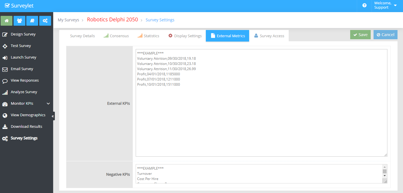 External Metrics supports advanced optional analytics configuration.