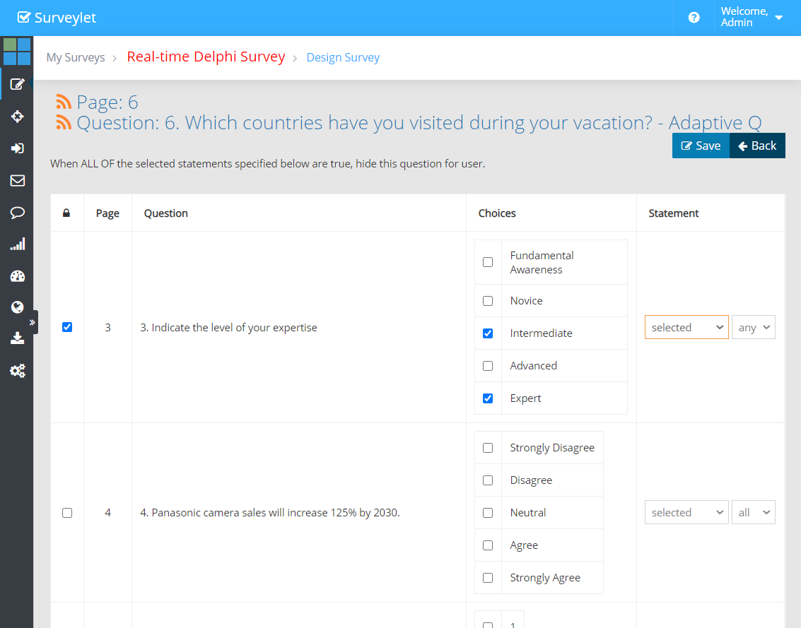 Hide Questions — configuration example