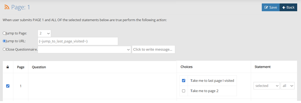 Use the last-visited-page variable in the branching destination.