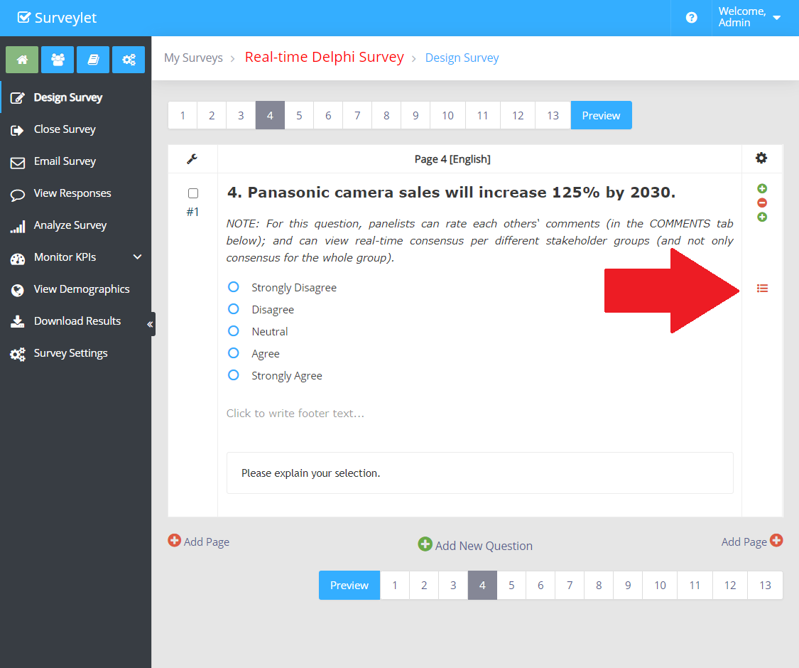 Open the question menu to reach Question Settings.