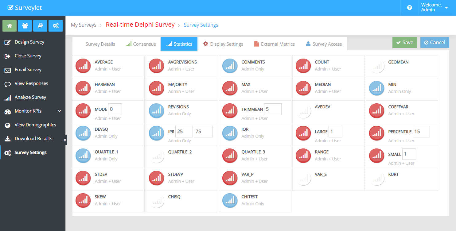 Example question feedback displaying the selected statistics.