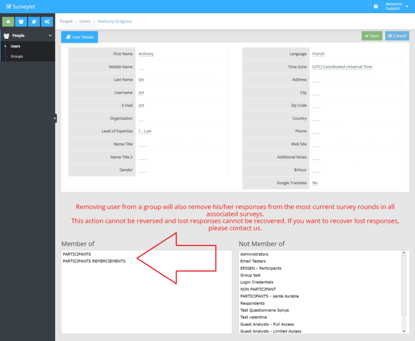 Removing Panelist from Survey — configuration example