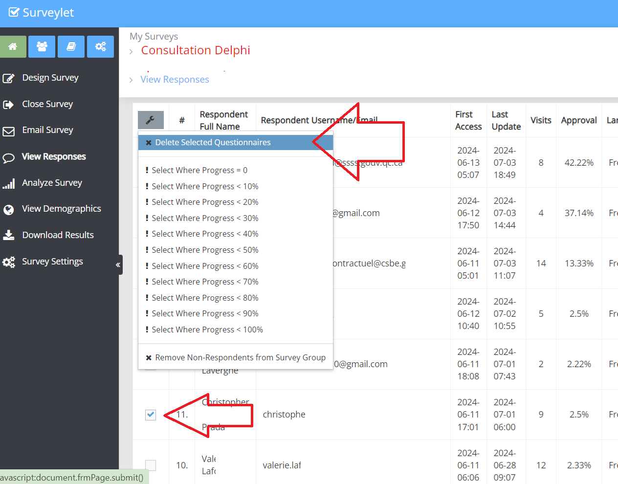 Removing Panelist from Survey — configuration example