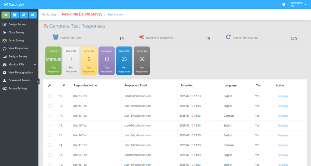 Generated test responses can be reviewed in the testing workflow.